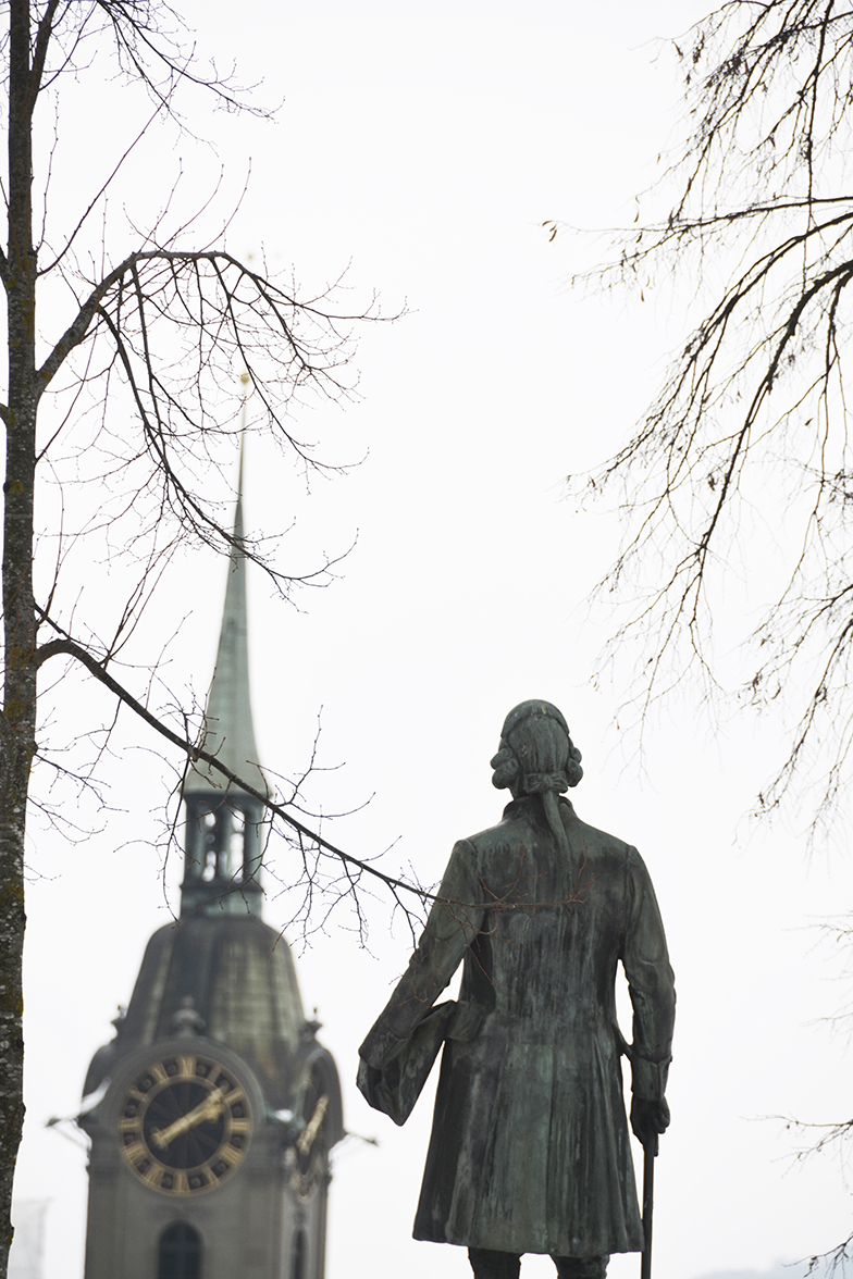 Hauptgebäude/Denkmal Albrecht von Haller/Rückenansicht