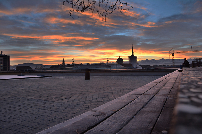 Grosse Schanze/Sonnenaufgang im Winter/Stadt Bern