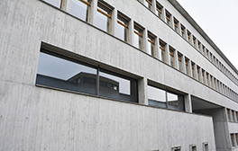Bühlplatzareal/Zellbiologisches Institut/Aussenansicht/Fensterfront mit Spiegelung